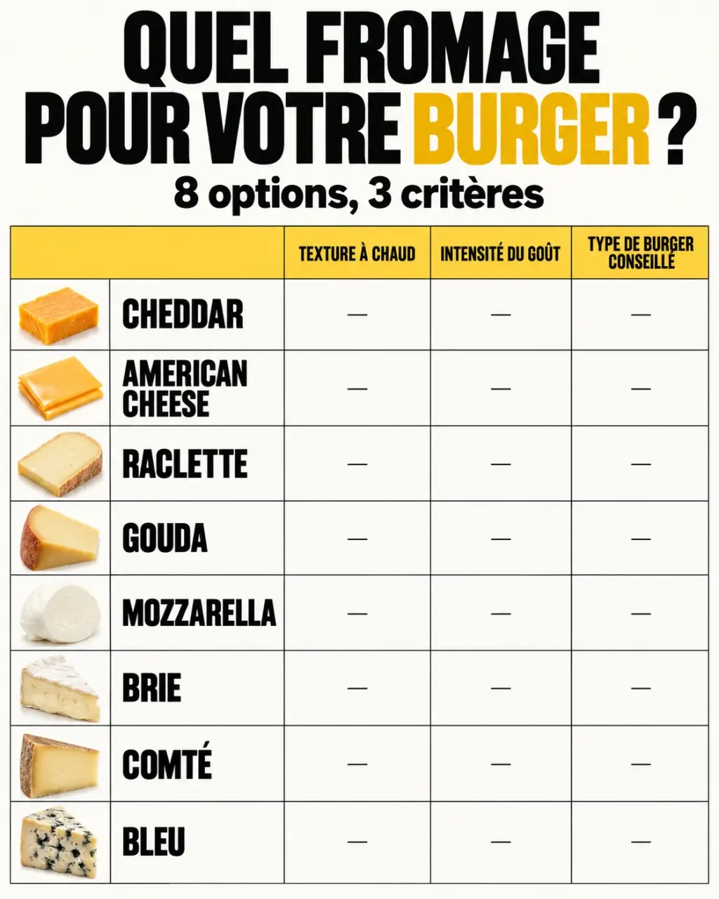 Fromage burger : comparaison des fromages selon la fonte, le goût et le type de burger