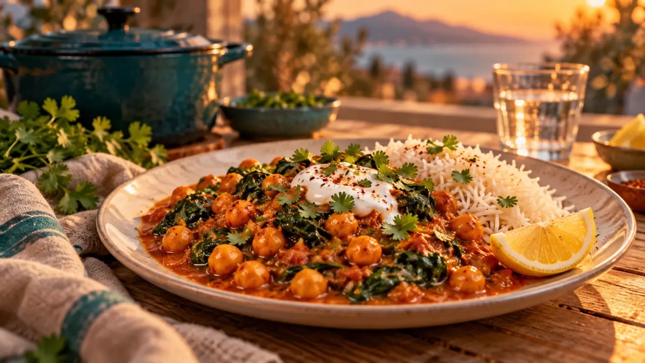 Recette saine curry de pois chiches aux épinards, riz basmati et citron